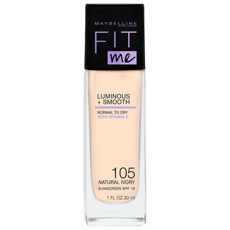 Maybelline me va! Fond de teint lumineux et lisse, n° 105 Ivoire naturel, 30 ml