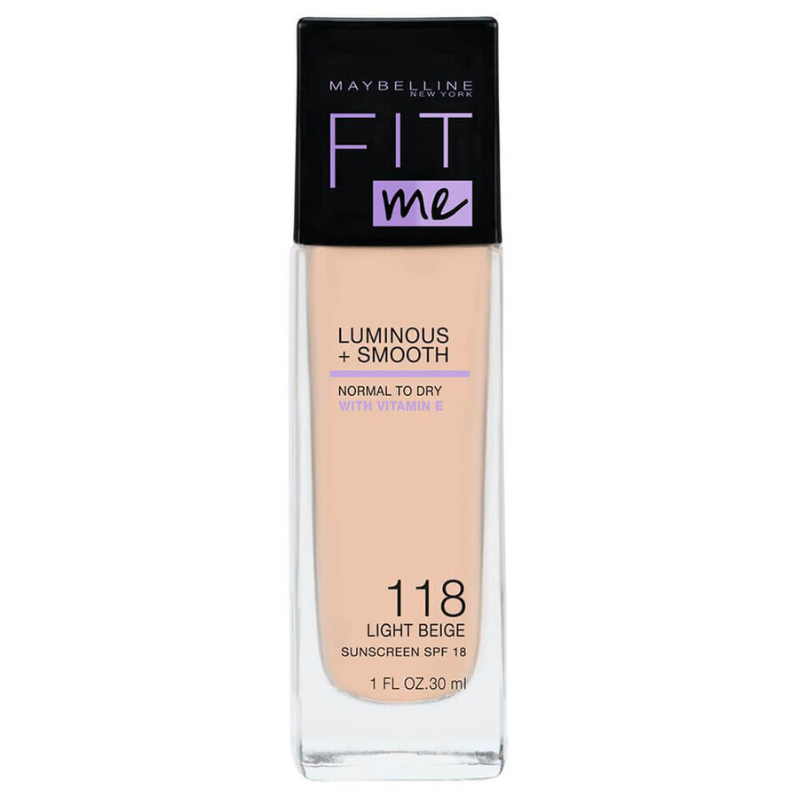 Maybelline Fit Me! Luminous and Smooth, illuminating foundation, No. 118 Light Beige, 30 ml