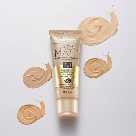 Eveline Cosmetics Satin Matt Foundation, matterende gezichtsfoundation, 104 Beige, 30 ml