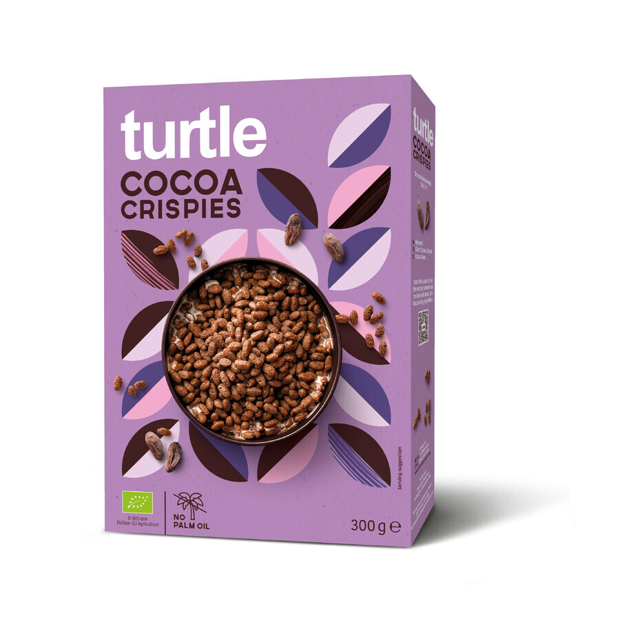 Cereales ecológicos de arroz crujiente con cacao, 300 g, Tortuga