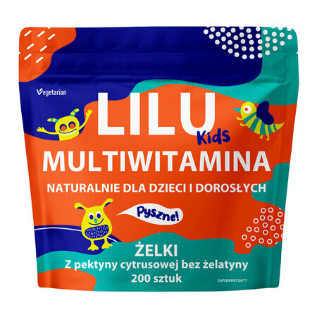 Lilu Kids Multivitamine, natuurlijke gelei voor kinderen en volwassenen, bramensmaak, 200 stuks