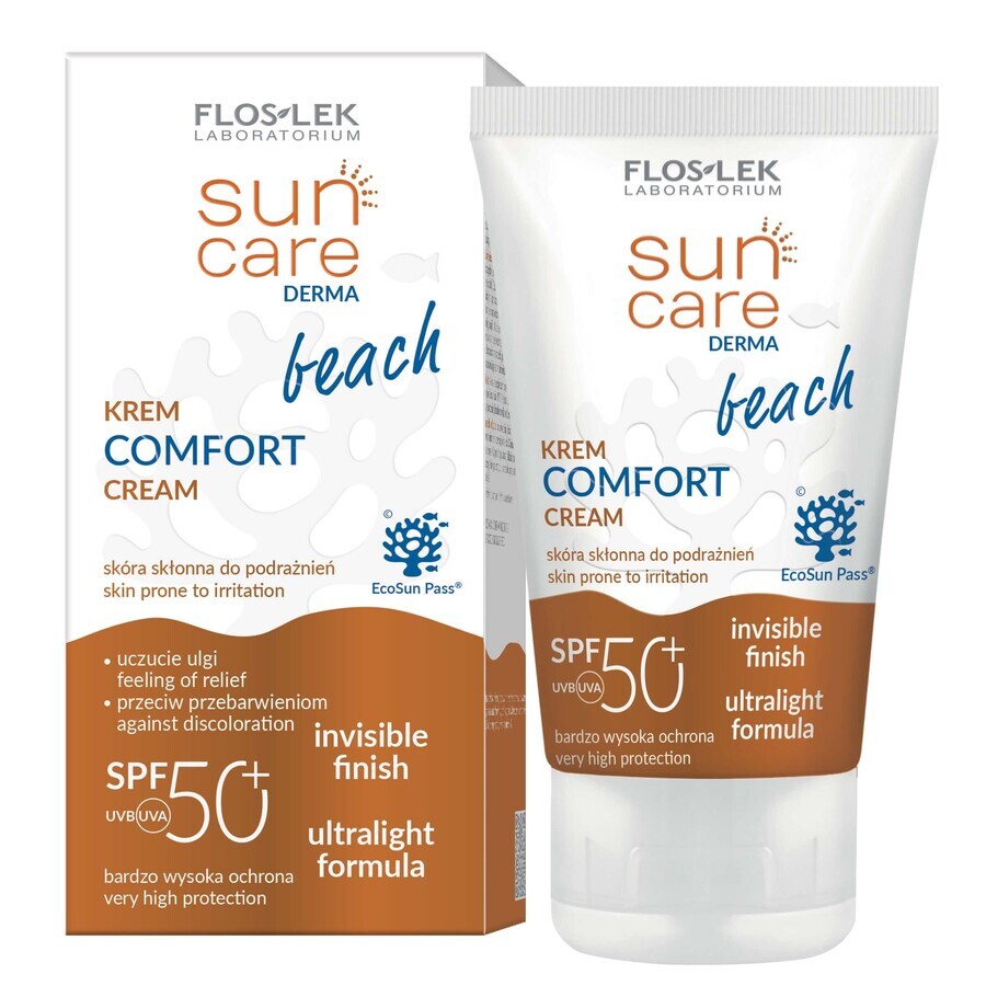 Flos-Lek Sun Care Derma Beach, gezichts- en lichaamscrème, SPF 50+, 50 ml