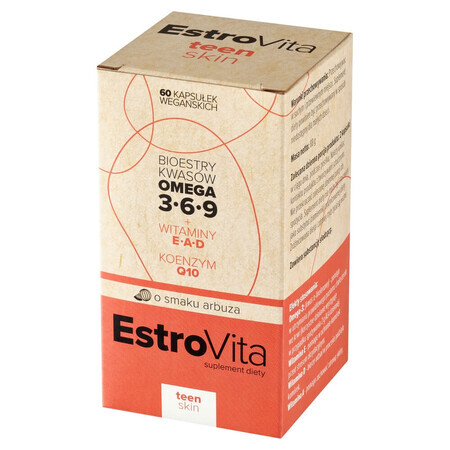 EstroVita Teen Skin, Omega 3-6-9 zuuresters, watermeloensmaak, 60 veganistische capsules