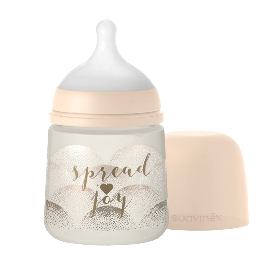 Suavinex Spread Joy, fles met SX Pro fysiologische speen, langzame stroom, beige hart, vanaf de geboorte, 150 ml