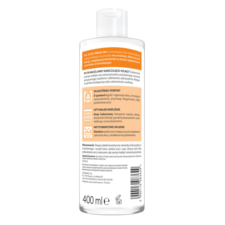 AA Gevoelige Huid, hydraterende en verzachtende micellaire vloeistof, 400 ml