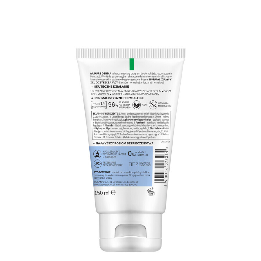 AA Pure Derma, gel limpiador normalizante, 150 ml