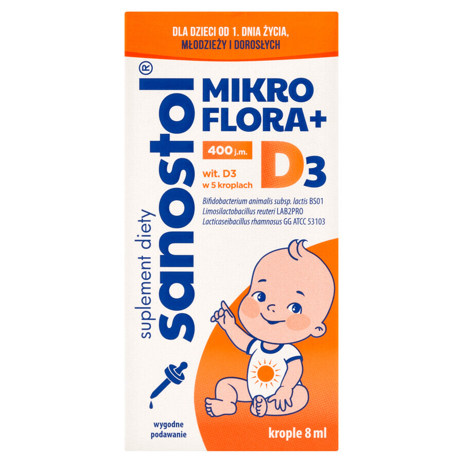 Sanostol Microflora + D3, a partir del día 1, gotas, 8 ml