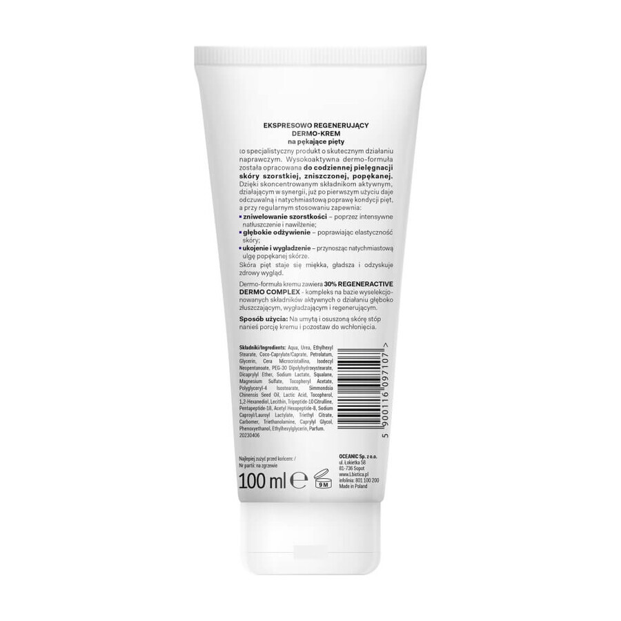 L'Biotica, Dermo-crema regeneratoare expres pentru călcâie crăpate, 100 ml