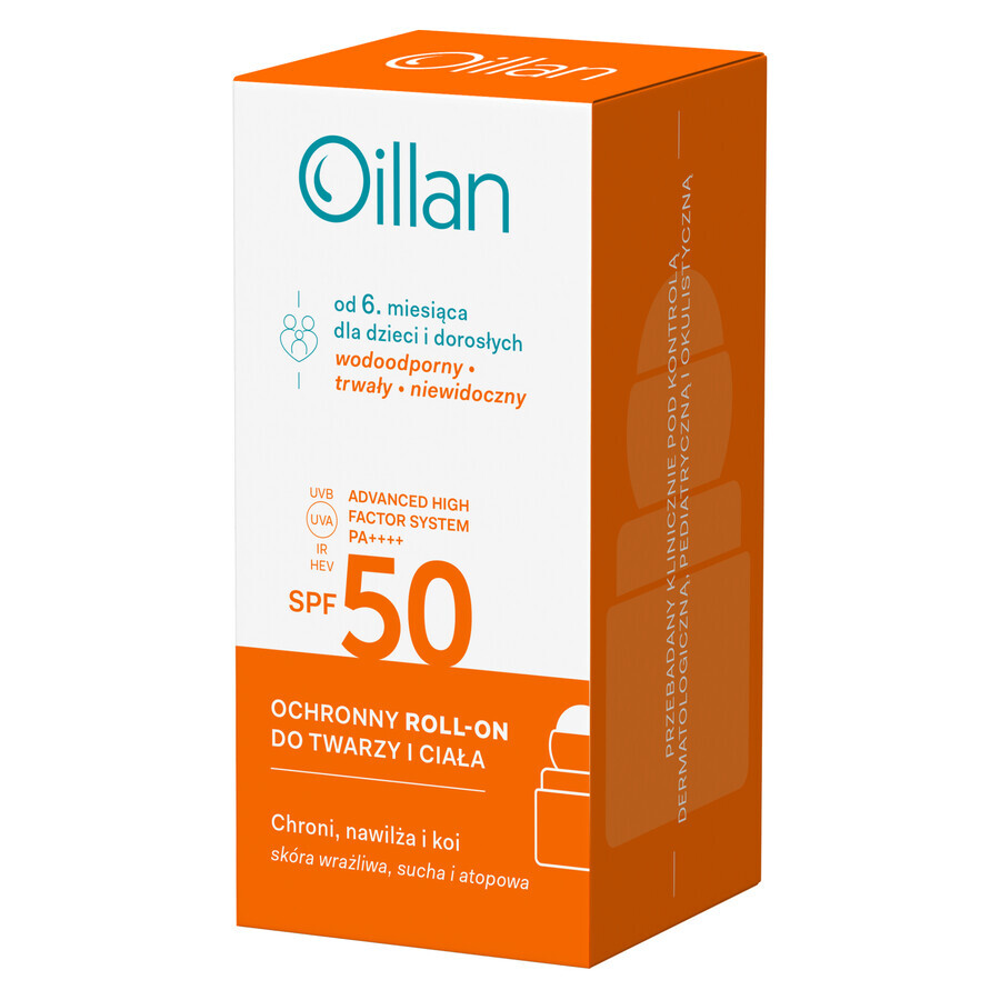 Oillan Sun, protective roll-on for face and body, SPF 50, 50 ml