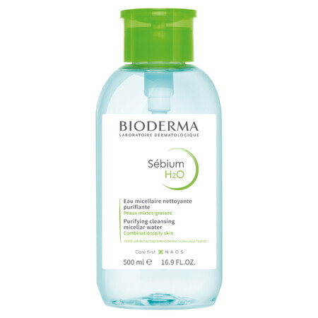 Bioderma Sebium H2O, micellar lotion for oily, combination and acne-prone skin, with dispenser, 500 ml