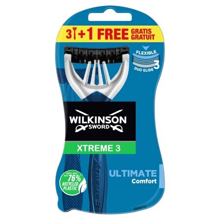 Wilkinson Sword Xtreme3 ​​​​​​Ultimate Plus, rasoirs jetables, 3 pièces + 1 pièce gratuite