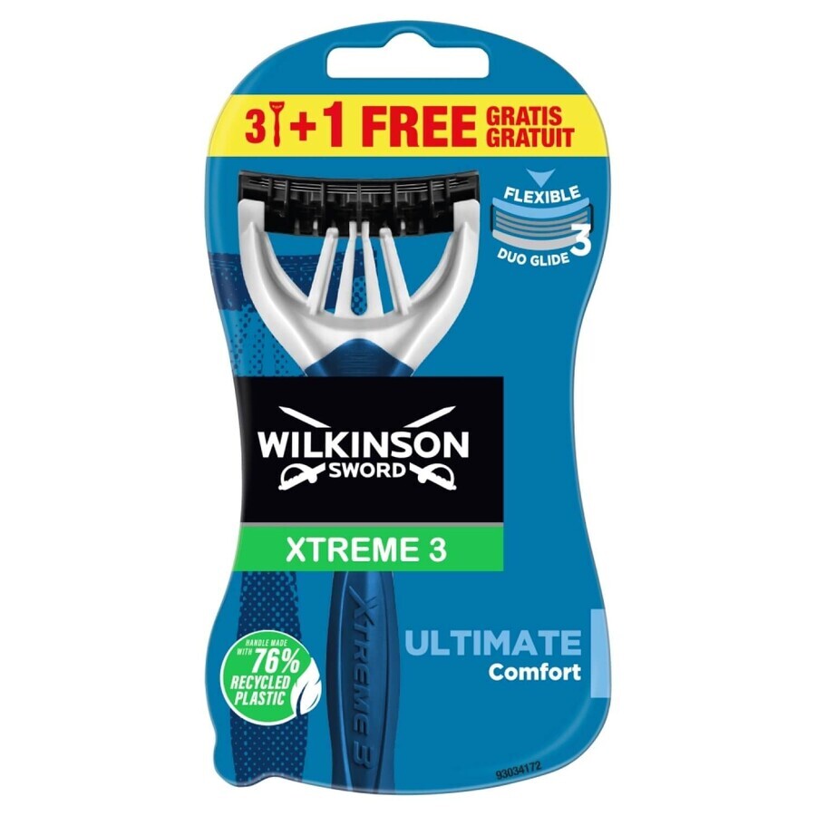 Wilkinson Sword Xtreme3 ​​​​​​Ultimate Plus, rasoirs jetables, 3 pièces + 1 pièce gratuite