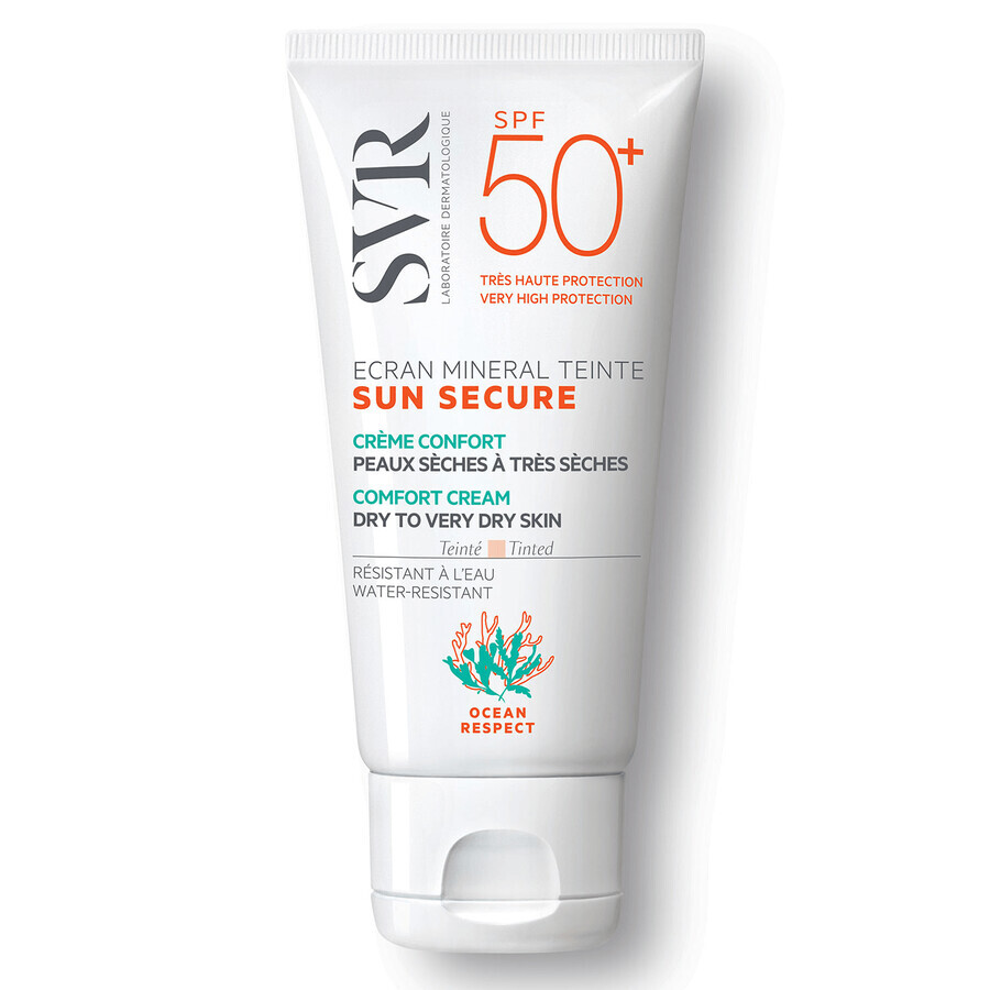 SVR Sun Secure Ecran, cremă de față minerală colorată SPF 50+, piele uscată și foarte uscată, 60 g