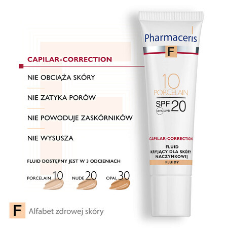 Pharmaceris F, afdekkende vloeistof voor vasculaire huid SPF 20, nr. 10, porselein, 30 ml