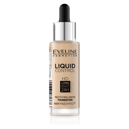 Eveline Cosmetics Liquid Control HD, fond de teint matifiant, n° 015, Vanille Légère, 32 ml