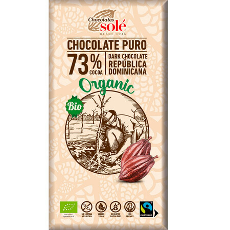 Chocolat noir bio 73% de cacao, 100g, Pronat