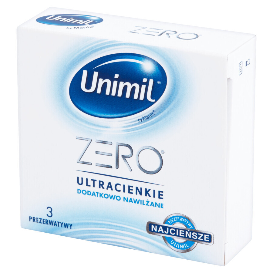 Unimil Zero, extra bevochtigde condooms, ultradun, 3 stuks