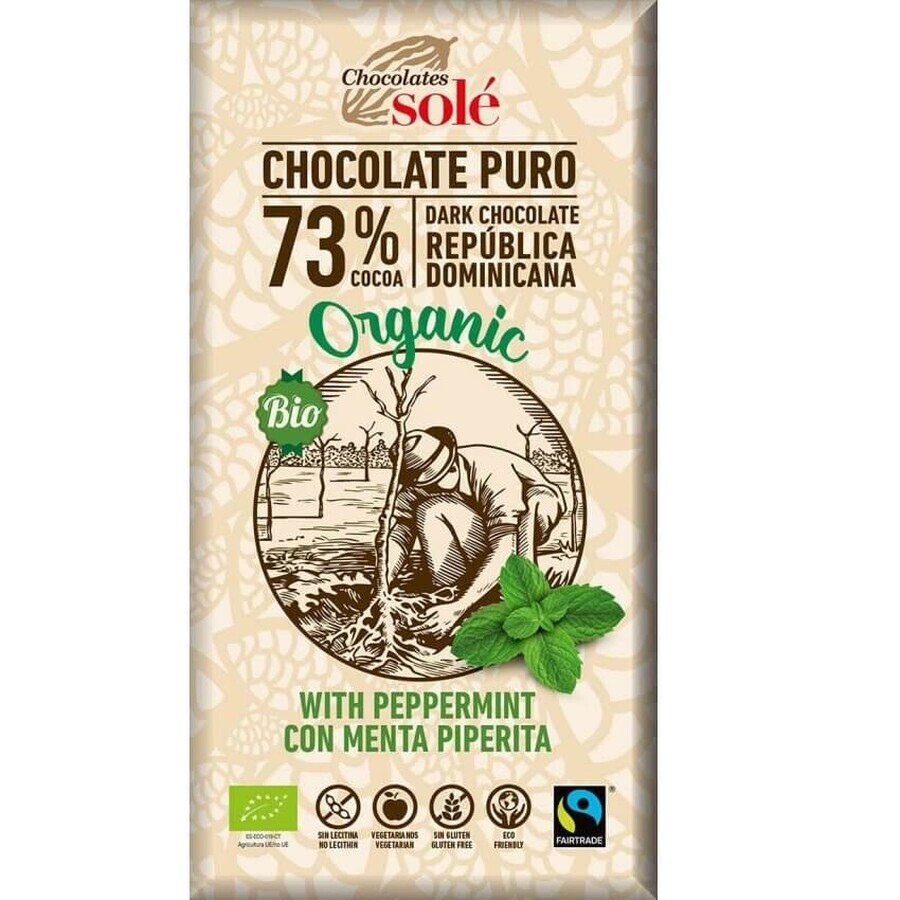 Chocolat noir bio à la menthe 73% de cacao, 100g, Pronat