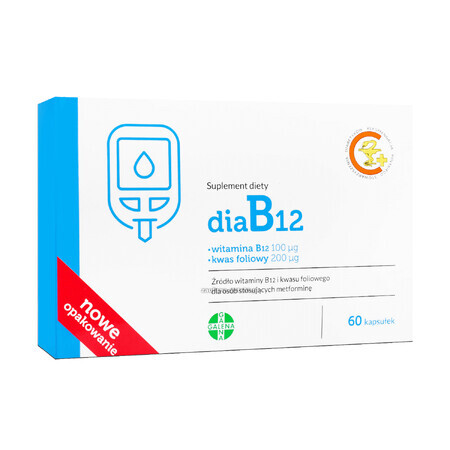 DiaB12, vitamin B12 100 µg + folic acid 200 µg, 60 capsules