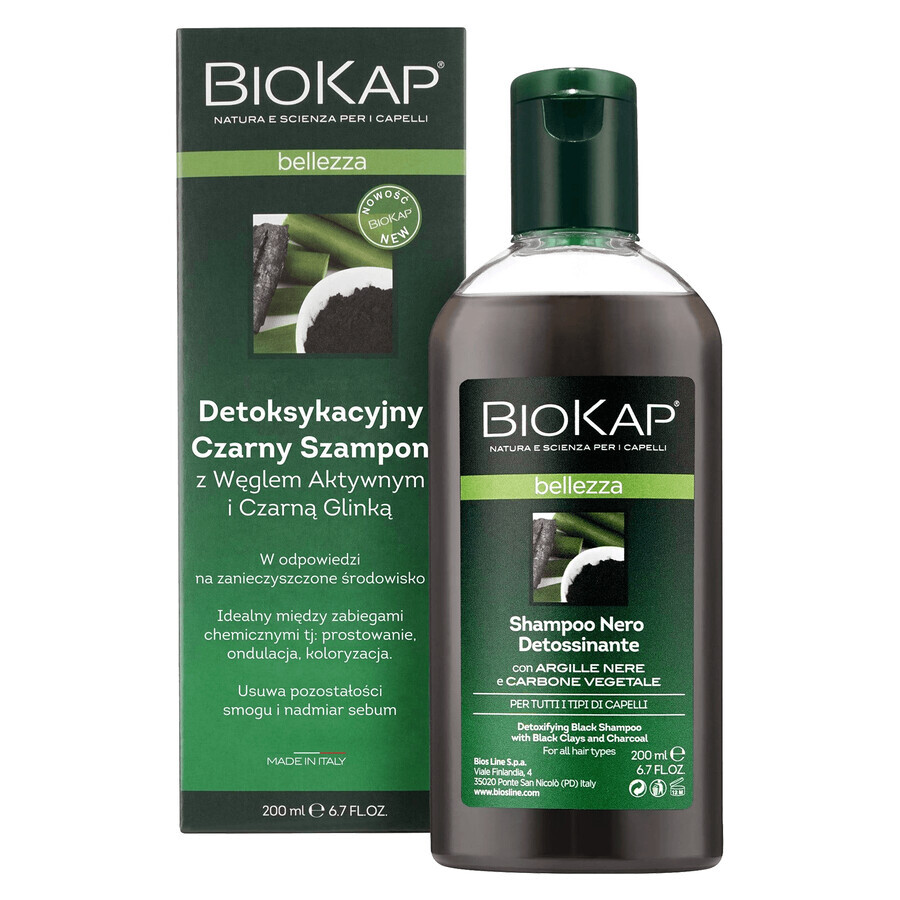 Biokap bellezza, shampoing détoxifiant à l&#39;argile noire et au charbon actif, 200 ml