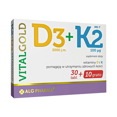 D3 + K2 VitalGold, 30 tablets + 10 free tablets