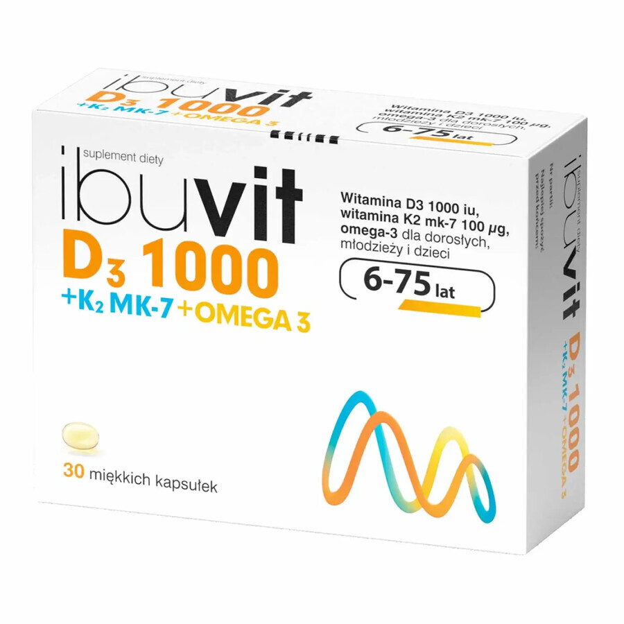 Ibuvit D3 1000 + K2 MK-7 Omega 3, for children over 6 years, adolescents and adults, 30 capsules