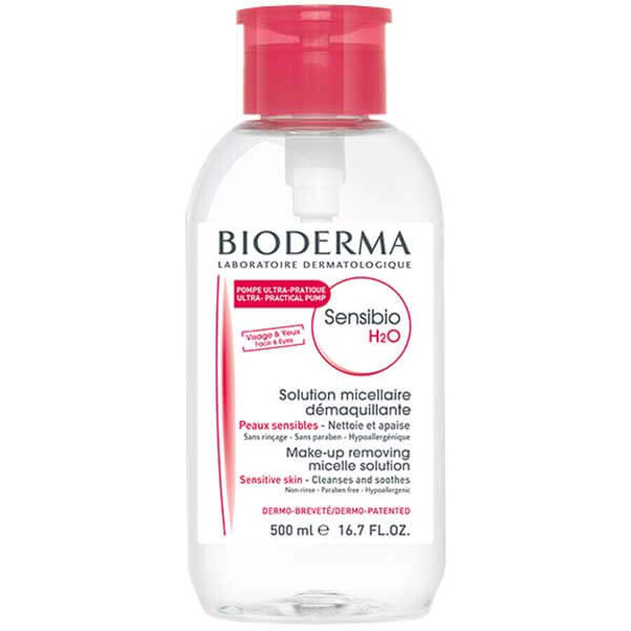 Bioderma Sensibio H2O, apă micelară, piele sensibilă, cu dozator, 500 ml