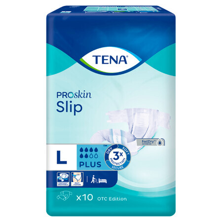 Couches Tena Slip ProSkin, édition OTC, taille L, Plus, 10 pièces