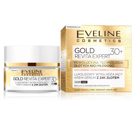 Eveline Cosmetics Gold Revita Expert 30+, luxe gladmakend crème-serum met 24k goud, 50 ml