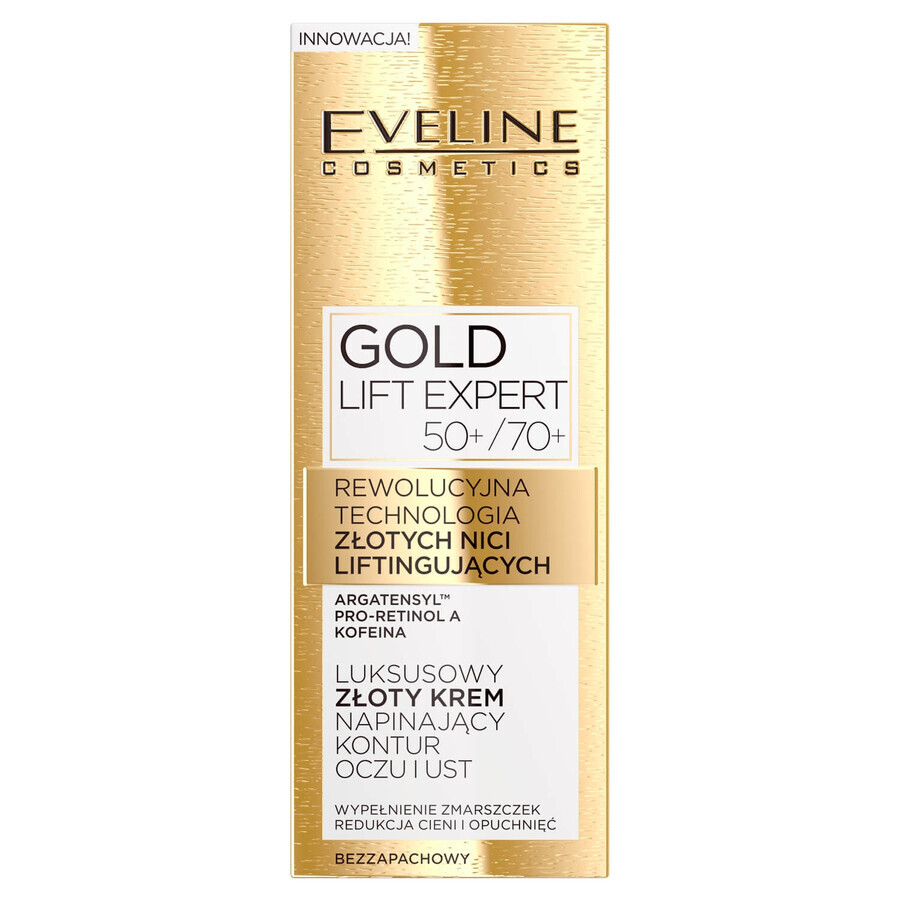 Eveline Cosmetics Gold Lift Expert 50+/ 70+, luxe gouden crème die de contouren van ogen en lippen verstevigt, 15 ml