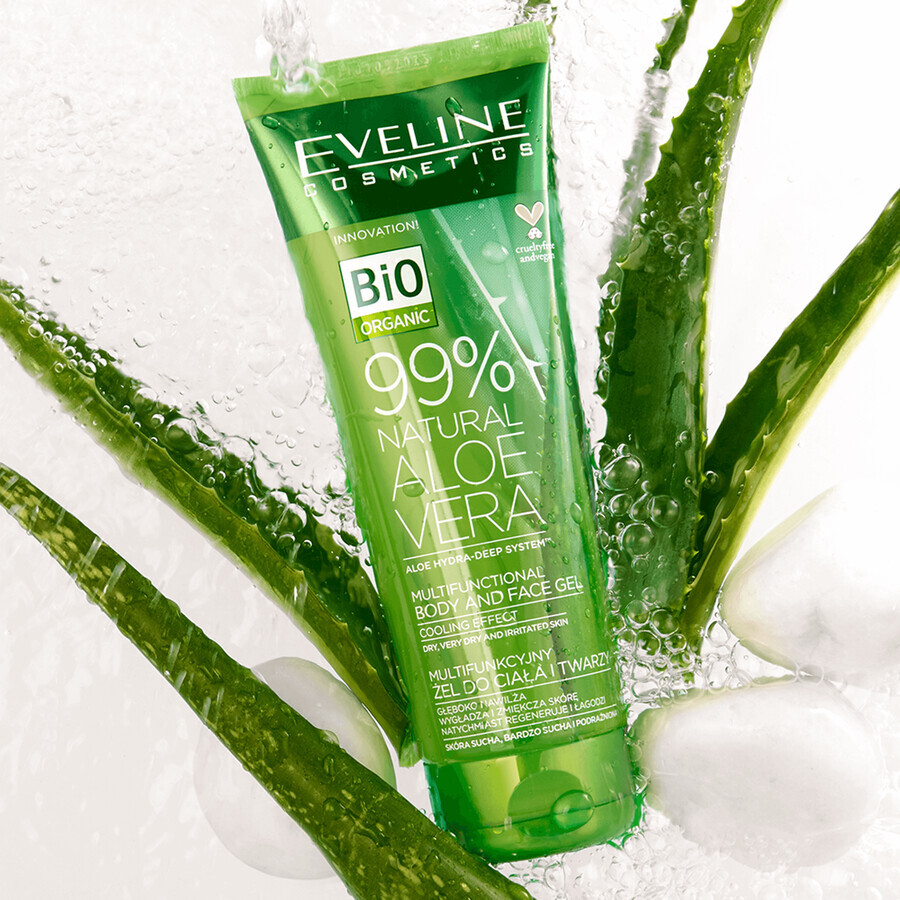 Eveline Cosmetics 99% Natural Aloe Vera, gel multifuncțional pentru corp și față, efect de răcire, 250 ml