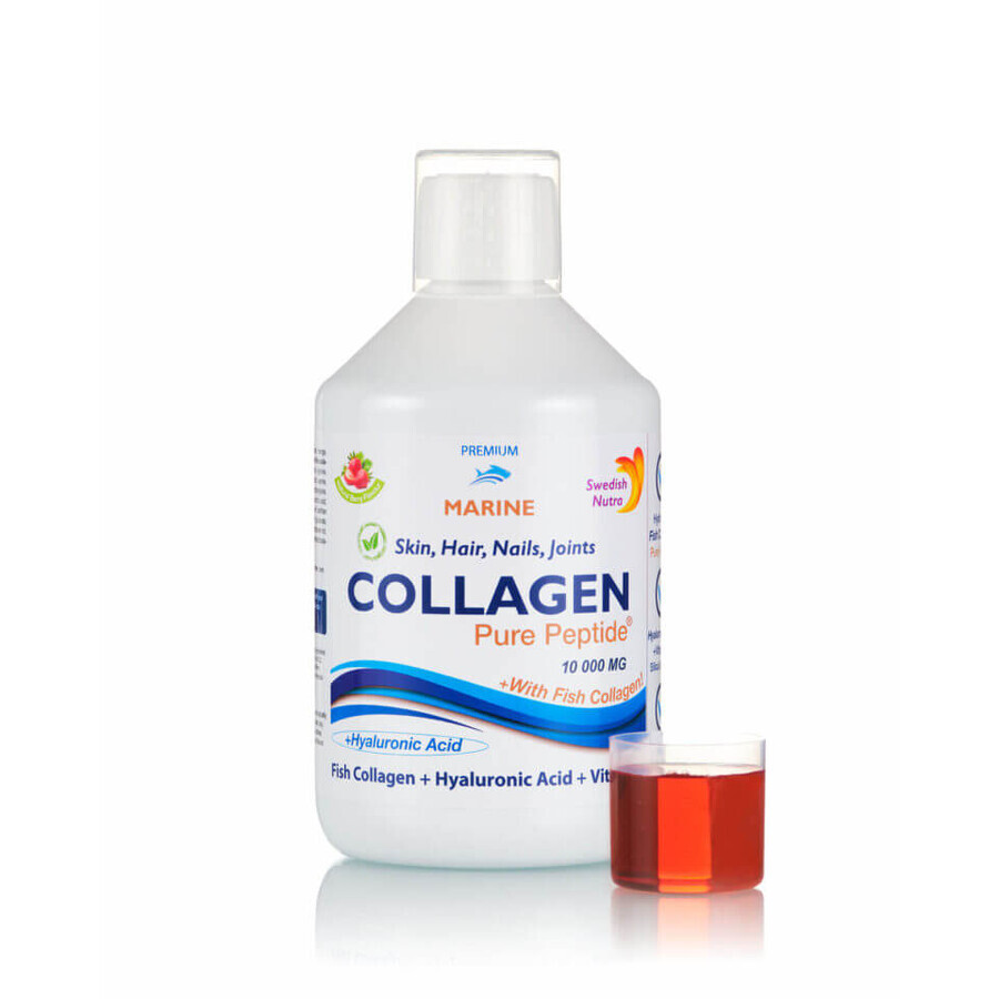 Gehydroliseerd marien collageen Fluid Type 1 en 3 met 10.000 mg + Biotine + Hyaluronzuur, 500 ml, Swedish Nutra