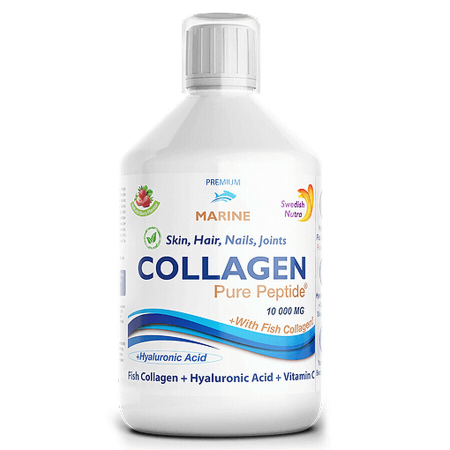 Gehydroliseerd marien collageen Fluid Type 1 en 3 met 10.000 mg + Biotine + Hyaluronzuur, 500 ml, Swedish Nutra Beoordelingen