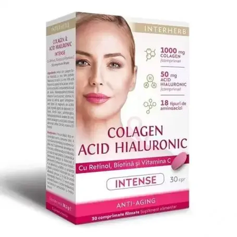 Colágeno y Ácido Hialurónico Intenso, 30 comprimidos, Interherb