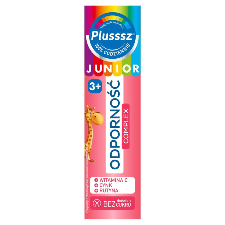 Plusssz Junior Immunity Complex, pour les enfants de plus de 3 ans, saveur framboise-fraise, 20 comprimés effervescents