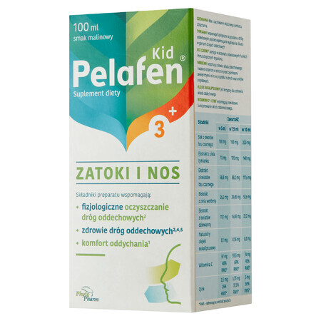 Pelafen Kid, Zatoki i nos, malinowy pyn, 100 ml