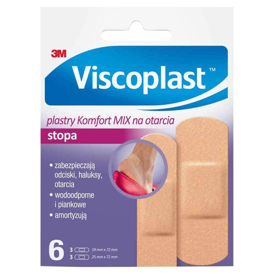 Viscoplast Voet, Comfort Mix-pleisters voor schaafwonden, 6 stuks