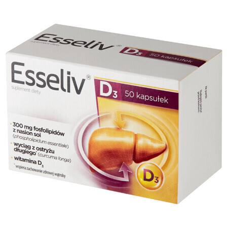 Esseliv D3 Integratore Alimentare in Capsule, Confezione da 50 Unità.