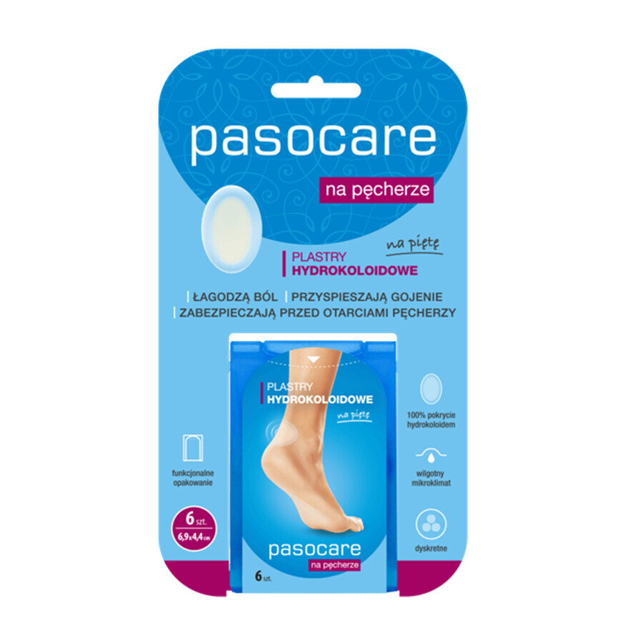 Pasocare, hydrocolloïde pleisters voor blaren, 6,9 x 4,4 cm, 6 stuks