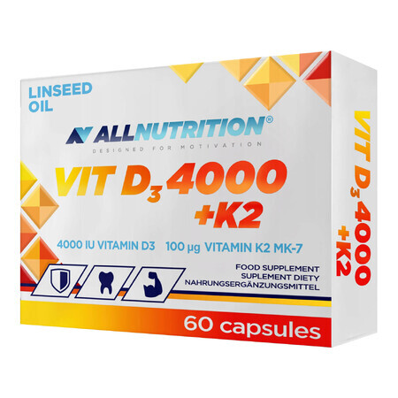 Allnutrition Vit D3 4000 + K2, vitamine D 4000 UI + vitamine K 100 µg, 60 gélules