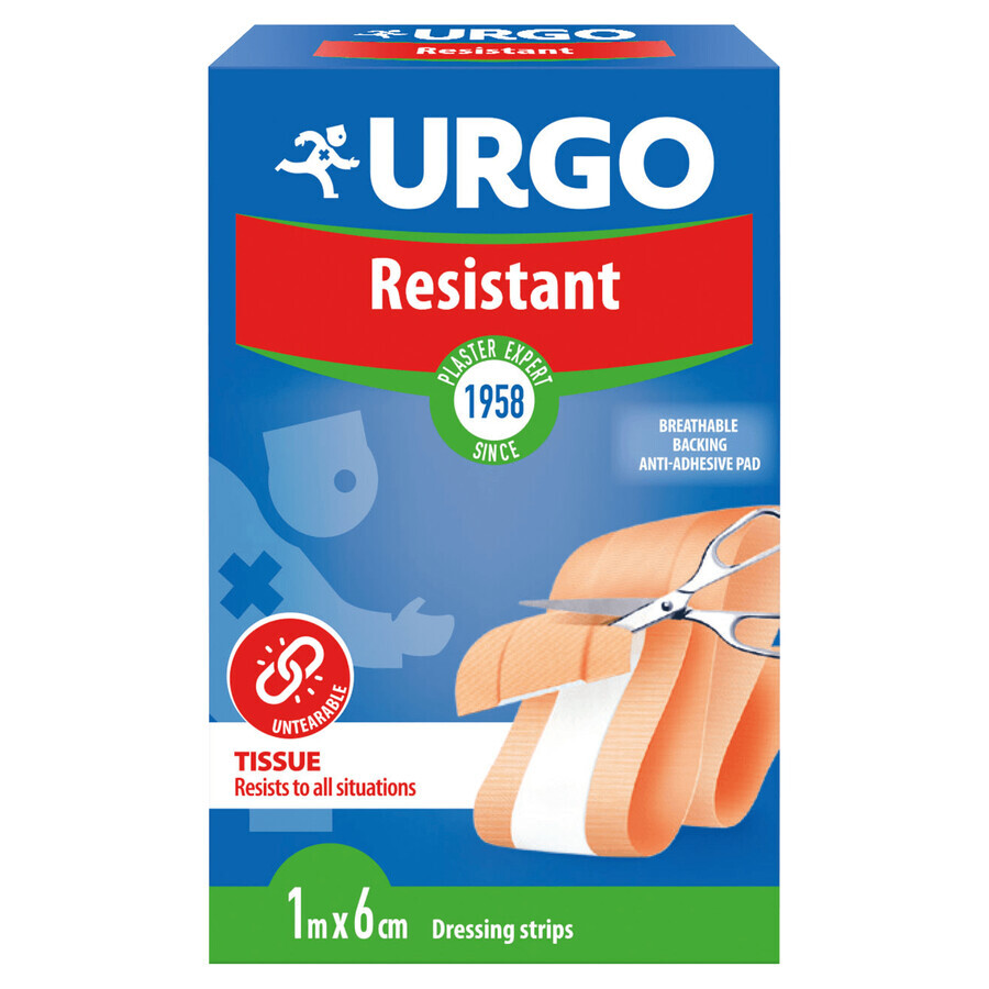 Urgo Resistente, antibacteriële snijpleister, non-woven, 6 cm x 1 m, 1 stuk