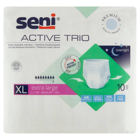 Seni Active Trio, elastische absorberende slipjes, Extra Large, 120-160 cm, 10 stuks