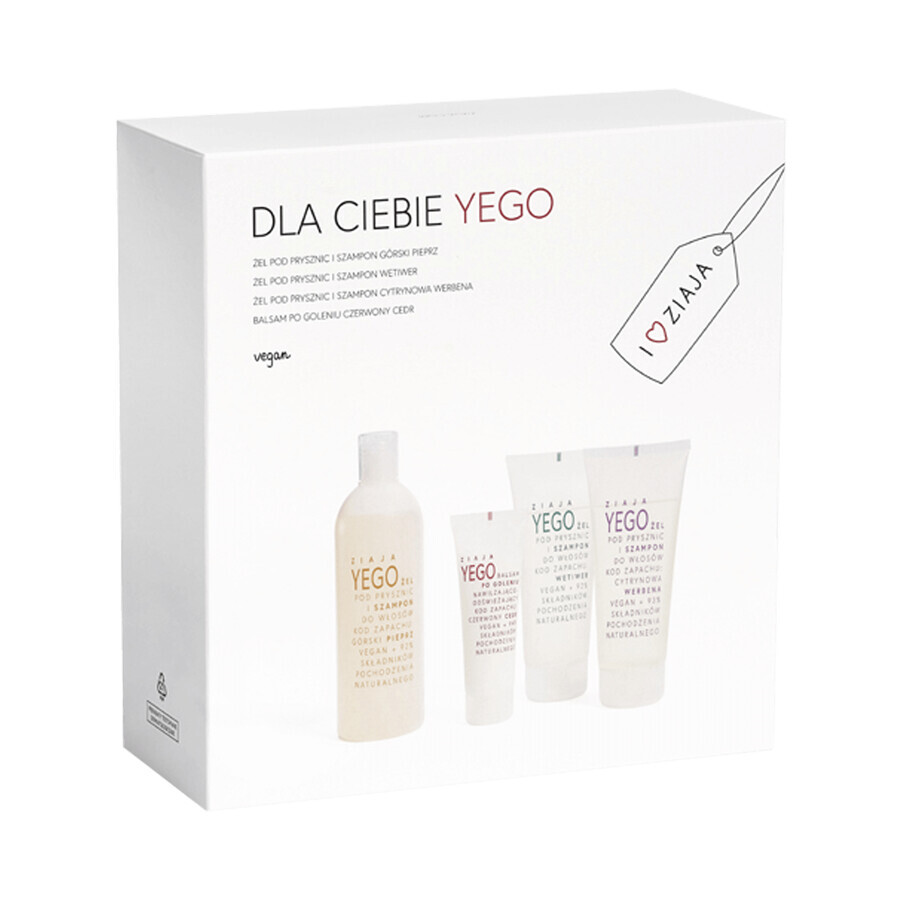 Ziaja Yego set, douchegel en shampoo, 400 ml + douchegel en shampoo, 2 x 200 ml + aftershavebalsem, 80 ml