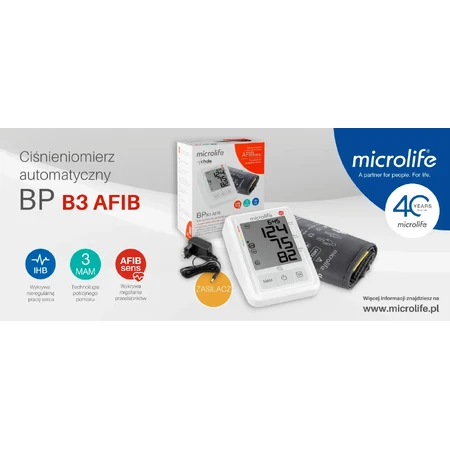 Microlife BP B3 AFIB, automatische bovenarmbloeddrukmeter met voeding