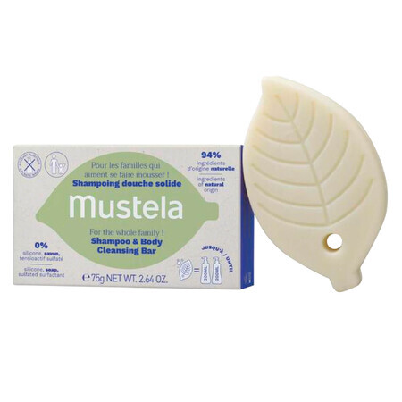 Mustela, 2in1 vaste shampoo voor haar en lichaam, avocado-olie en olijfolie, 75 g