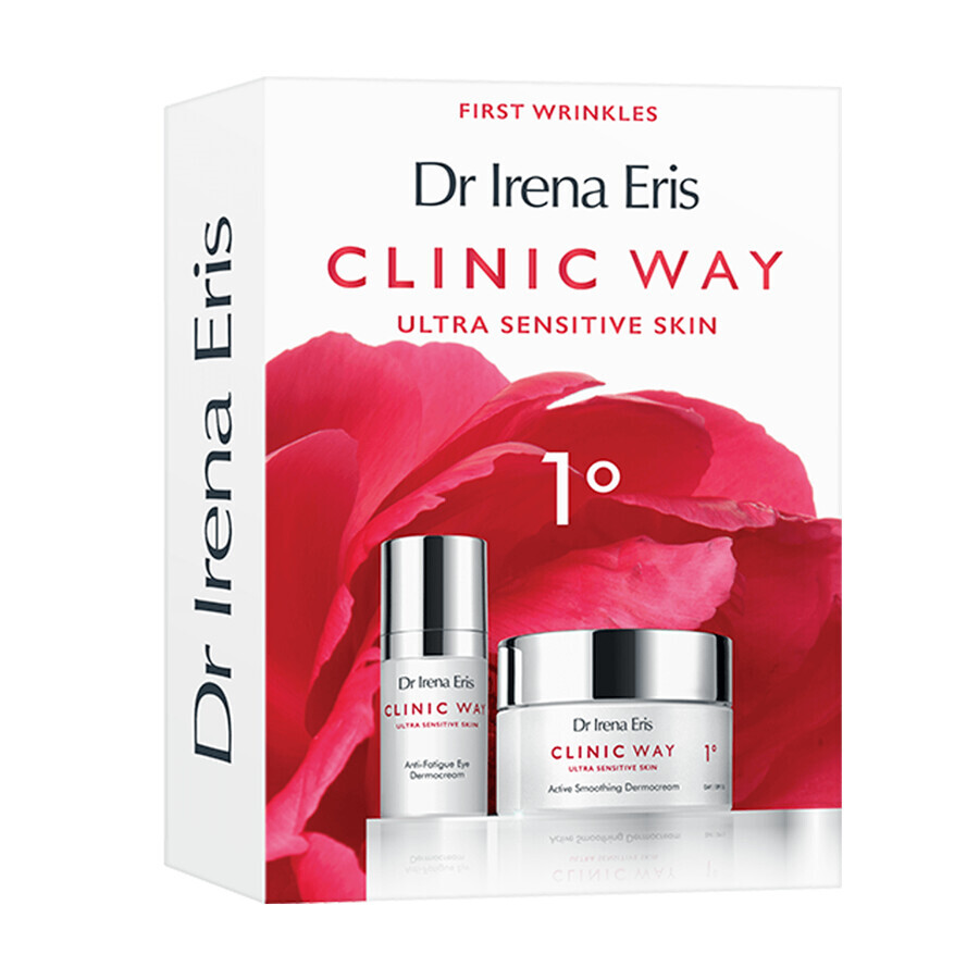 Dr Irena Eris Clinic Way 1° set, actief verzachtende dermocrème, voor de dag, SPF 15, 50 ml + oogdermocrème die vermoeidheidssymptomen vermindert, 15 ml