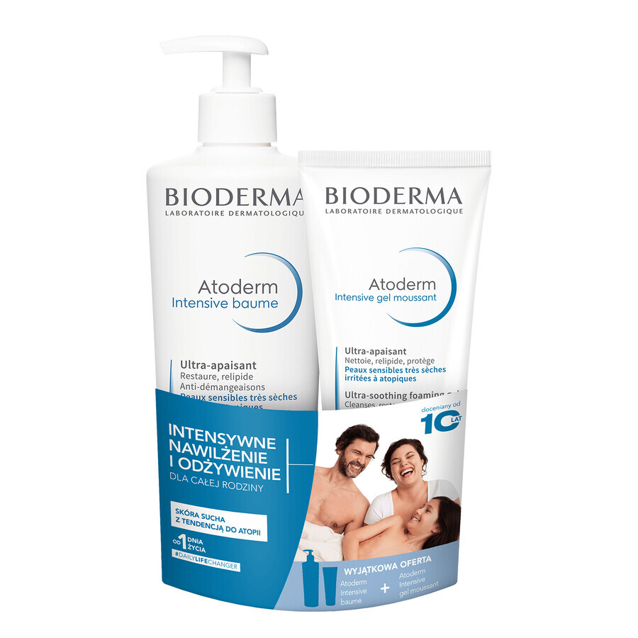 Bioderma Atoderm set, verzachtende verzachtende balsem, 500 ml + reinigingsgel, vermindert jeuk aan de huid, 200 ml