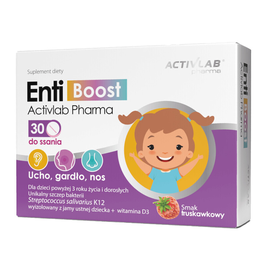 Activlab Pharma EntiBoost, pour les enfants de plus de 3 ans et les adultes, goût fraise, 30 pastilles