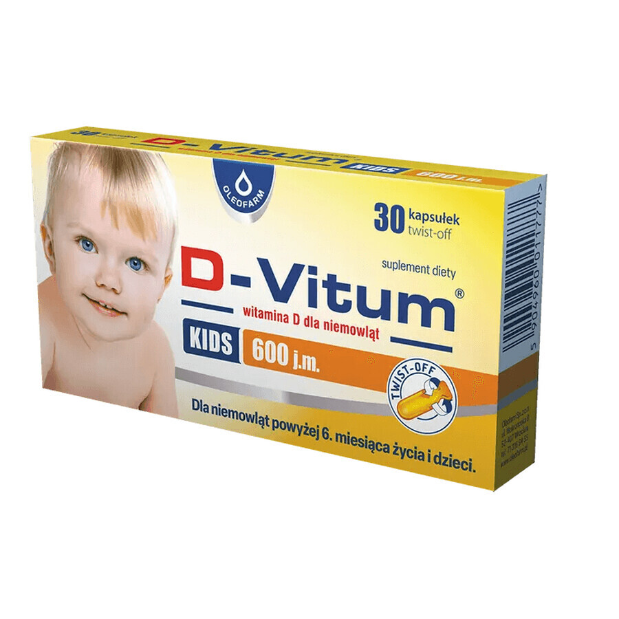 D-Vitum Kids 600 IU, vitamin D for infants over 6 months and children, 30 twist capsules