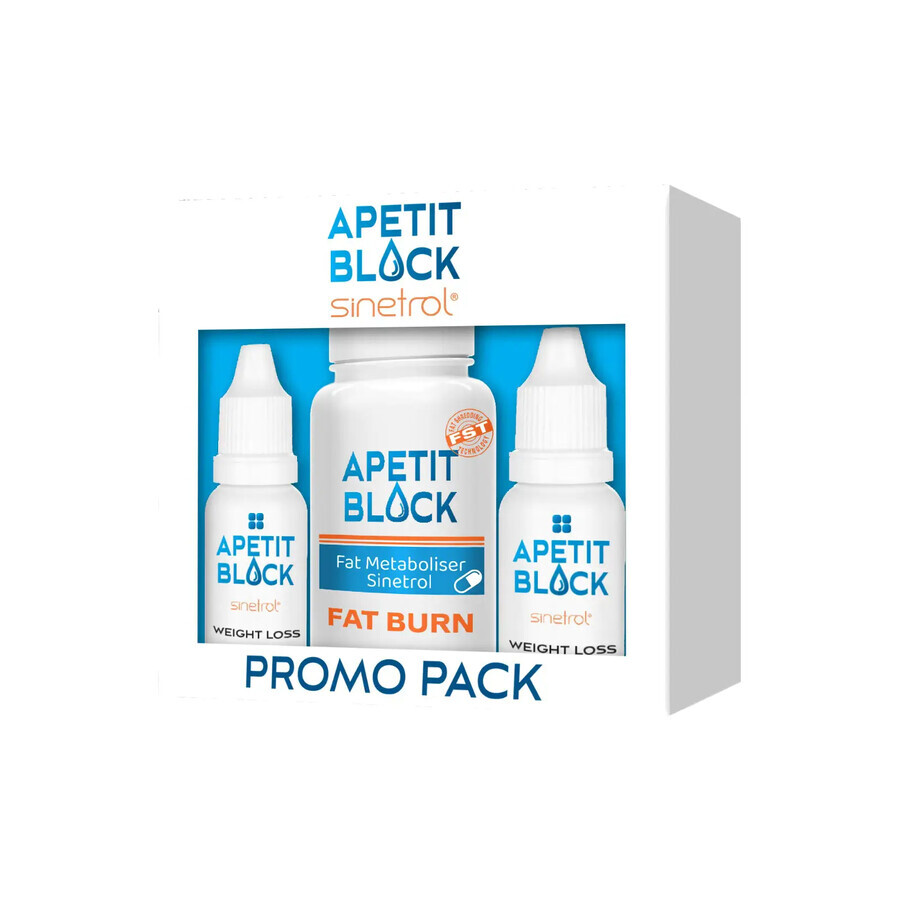 Apetit Block Sinetrol-pakket 30 capsules + 2 flessen x 15 ml - voor gewichtsverlies